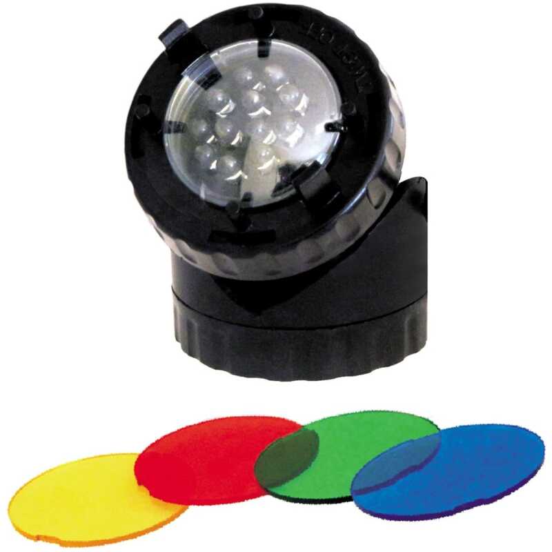 Submersible LED lamp with coloured lenses